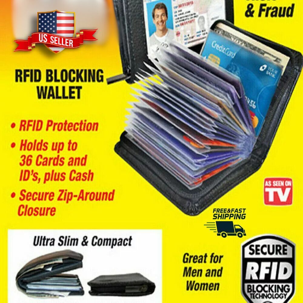 Lock Wallet Protection Amazing Slim Leather RFID Card Wallet ID Holder Purses